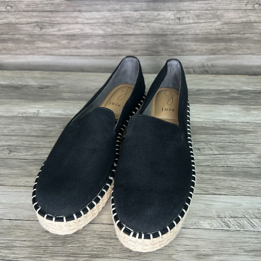 Joie Espadrille Flats 8 Platform Slip On Black Canvas Boho Coastal Chic Beach